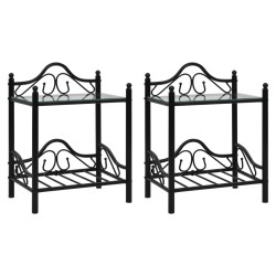 vidaXL Nachttische 2 Stk. Stahl und Hartglas 45 x 30,5 x 60 cm Schwarz