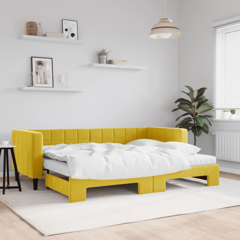 vidaXL Tagesbett Ausziehbar mit Matratzen Gelb 80x200 cm Samt vidaXL Tagesbett Ausziehbar mit Matratzen Gelb 80x200 cm Samt