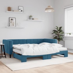 vidaXL Tagesbett Ausziehbar mit Matratzen Blau 90x200 cm Samt