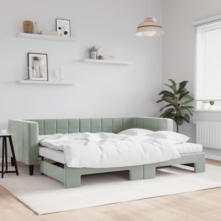 vidaXL Tagesbett Ausziehbar mit Matratzen Hellgrau 90x200 cm Samt