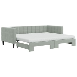 vidaXL Tagesbett Ausziehbar mit Matratzen Hellgrau 90x200 cm Samt