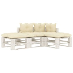 vidaXL 4-tlg. Garten-Lounge-Set Paletten mit Cremeweißen Kissen Holz