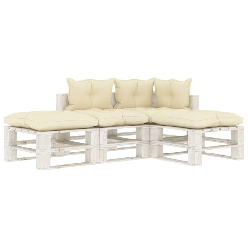 vidaXL 4-tlg. Garten-Lounge-Set Paletten mit Cremeweißen Kissen Holz vidaXL 4-tlg. Garten-Lounge-Set Paletten mit Cremeweißen Kissen Holz
