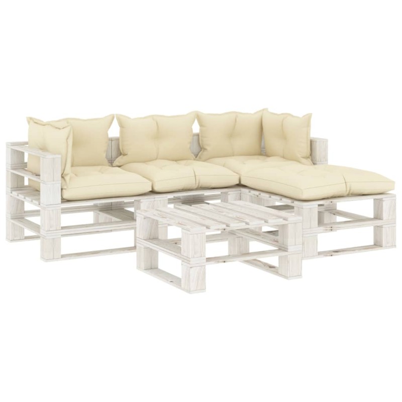 vidaXL 5-tlg. Garten-Lounge-Set Paletten mit Kissen in Creme Holz vidaXL 5-tlg. Garten-Lounge-Set Paletten mit Kissen in Creme Holz