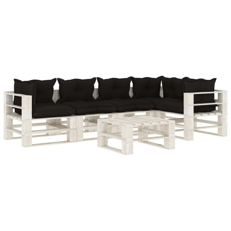 vidaXL 6-tlg. Garten-Lounge-Set Paletten mit Kissen in Schwarz Holz vidaXL 6-tlg. Garten-Lounge-Set Paletten mit Kissen in Schwarz Holz