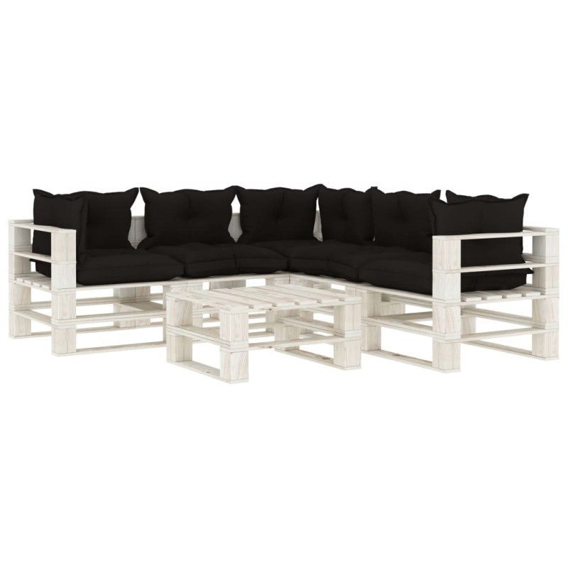 vidaXL 6-tlg. Garten-Lounge-Set Paletten mit Kissen in Schwarz Holz vidaXL 6-tlg. Garten-Lounge-Set Paletten mit Kissen in Schwarz Holz