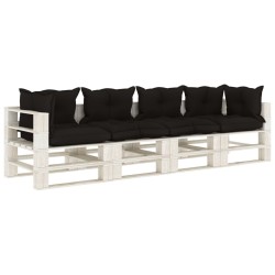 vidaXL Garten-Palettensofa 4-Sitzer mit Kissen in Schwarz Holz