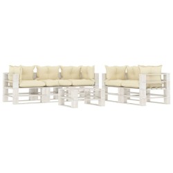 vidaXL 6-tlg. Garten-Lounge-Set Paletten mit Kissen in Creme Holz