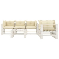 vidaXL 6-tlg. Garten-Lounge-Set Paletten mit Kissen in Creme Holz