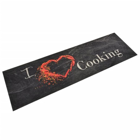 vidaXL Küchenteppich Waschbar Cooking Schwarz 45x150 cm Samt