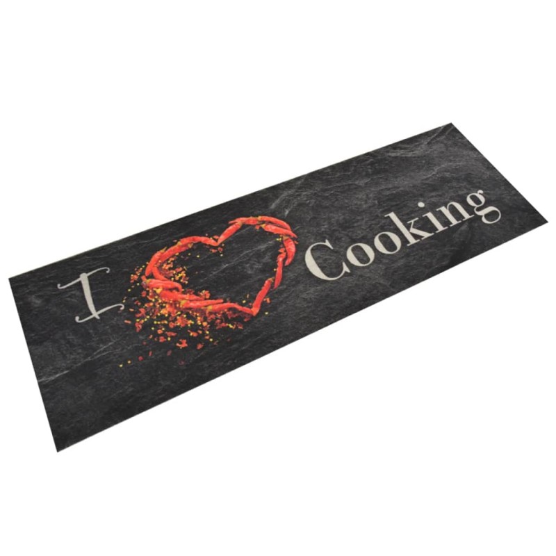 vidaXL Küchenteppich Waschbar Cooking Schwarz 60x180 cm Samt vidaXL Küchenteppich Waschbar Cooking Schwarz 60x180 cm Samt