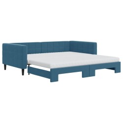 vidaXL Tagesbett Ausziehbar mit Matratzen Blau 100x200 cm Samt