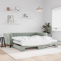 vidaXL Tagesbett Ausziehbar mit Matratzen Hellgrau 100x200 cm Samt