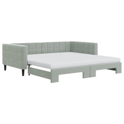 vidaXL Tagesbett Ausziehbar mit Matratzen Hellgrau 100x200 cm Samt