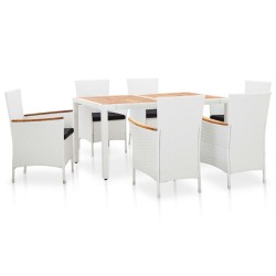 vidaXL 7-tlg. Garten-Essgruppe Poly Rattan Weiß