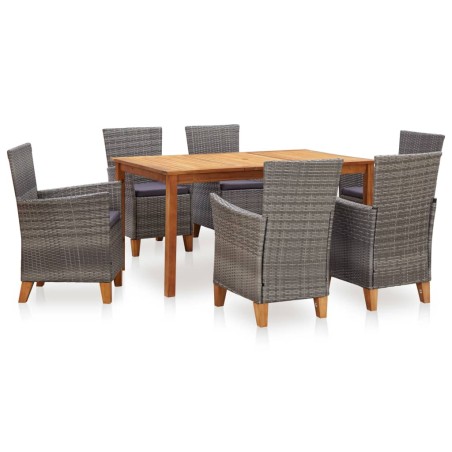vidaXL 7-tlg. Essgruppe Poly Rattan und Massivholz Akazie Grau