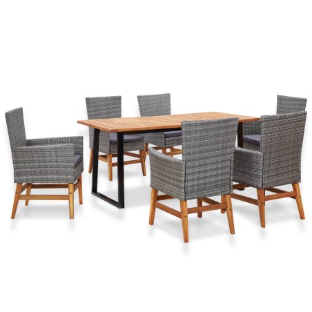 vidaXL 7-tlg. Garten-Essgruppe Poly Rattan Akazienholz Grau