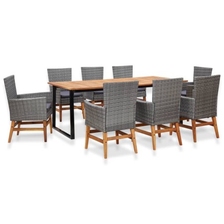 vidaXL 9-tlg. Garten-Essgruppe Poly Rattan und Akazienholz Grau