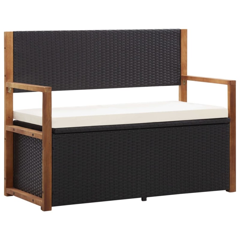 vidaXL Bank mit Stauraum 115 cm Poly Rattan Massivholz Akazie Schwarz vidaXL Bank mit Stauraum 115 cm Poly Rattan Massivholz Akazie Schwarz