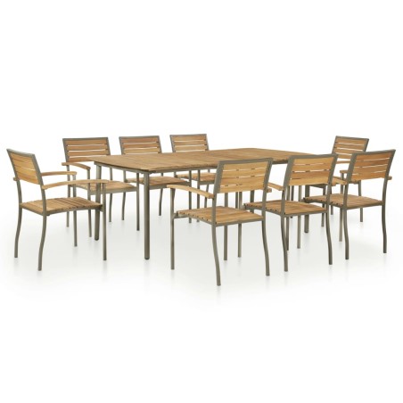 vidaXL 9-tlg. Garten-Essgruppe Akazie Massivholz und Stahl
