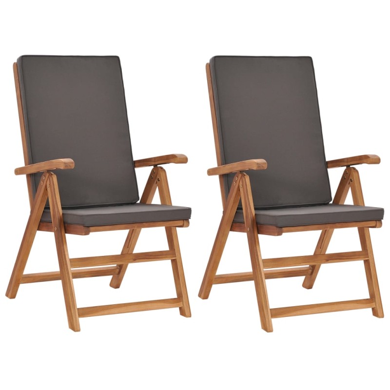 vidaXL Garten-Liegestühle 2 Stk. mit Auflagen Massivholz Teak Grau vidaXL Garten-Liegestühle 2 Stk. mit Auflagen Massivholz Teak Grau