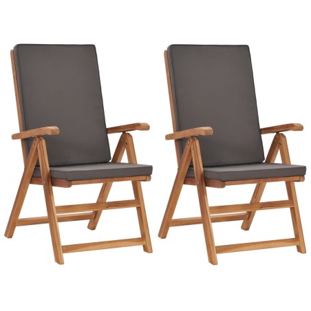 vidaXL Garten-Liegestühle 2 Stk. mit Auflagen Massivholz Teak Grau