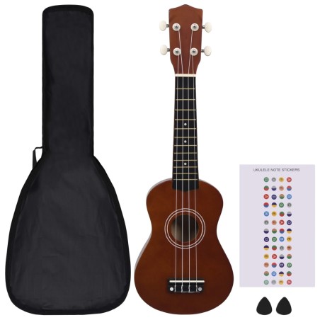 vidaXL Sopran-Ukulele-Set mit Tasche für Kinder Dunkles Holz 21"    