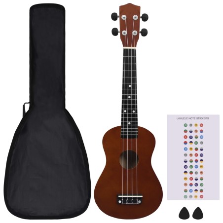 vidaXL Sopran Ukulele Set für Kinder mit Tasche Dunkles Holz 23"