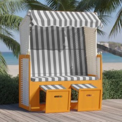 vidaXL Strandkorb mit Dach Poly Rattan & Massivholz Weiß & Grau