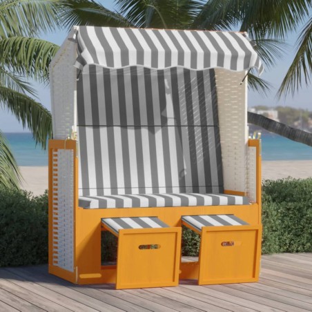 vidaXL Strandkorb mit Dach Poly Rattan & Massivholz Weiß & Grau