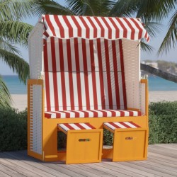 vidaXL Strandkorb mit Dach Poly Rattan und Massivholz Rot & Weiß
