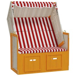 vidaXL Strandkorb mit Dach Poly Rattan und Massivholz Rot & Weiß
