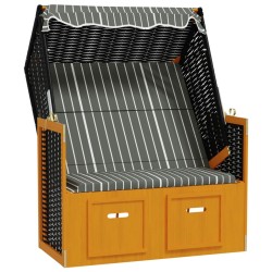 vidaXL Strandkorb mit Dach Poly Rattan und Massivholz Schwarz & Grau