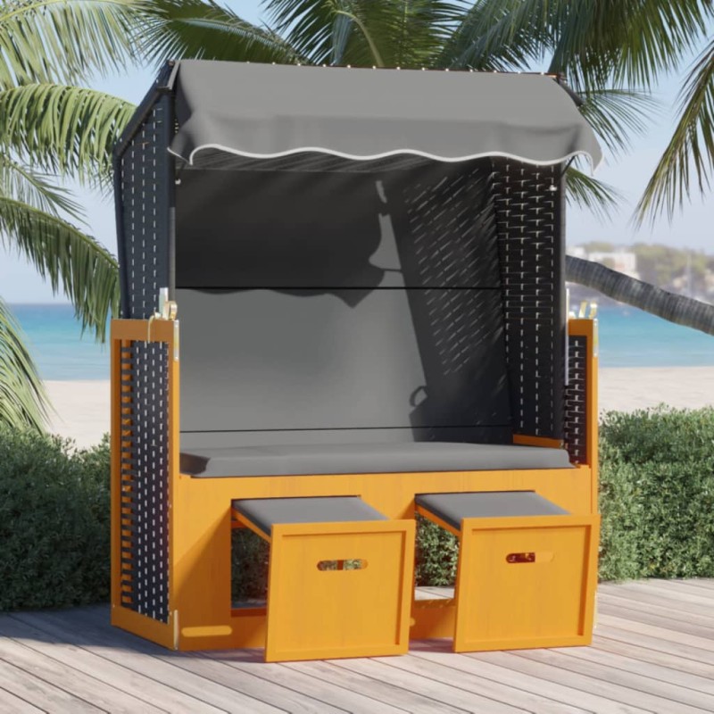 vidaXL Strandkorb mit Dach Poly Rattan & Massivholz Schwarz Anthrazit vidaXL Strandkorb mit Dach Poly Rattan & Massivholz Schwarz Anthrazit