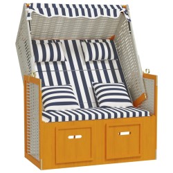 vidaXL Strandkorb mit Kissen Poly Rattan und Massivholz Weiß & Blau
