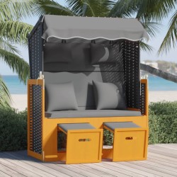 vidaXL Strandkorb mit Kissen Poly Rattan Massivholz Schwarz Anthrazit