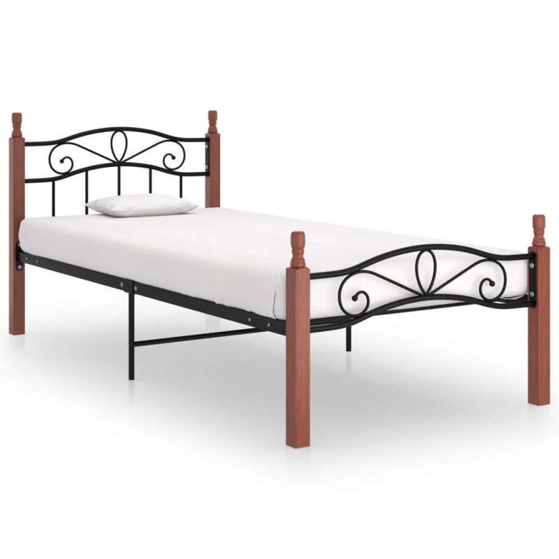 vidaXL Bettgestell Schwarz Metall und Massivholz Eiche 90x200 cm vidaXL Bettgestell Schwarz Metall und Massivholz Eiche 90x200 cm