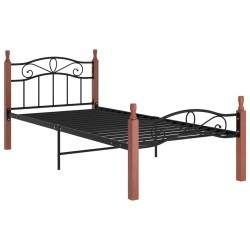 vidaXL Bettgestell Schwarz Metall und Massivholz Eiche 90x200 cm