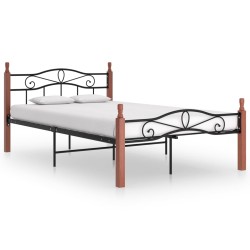 vidaXL Bettgestell Schwarz Metall und Massivholz Eiche 120x200 cm