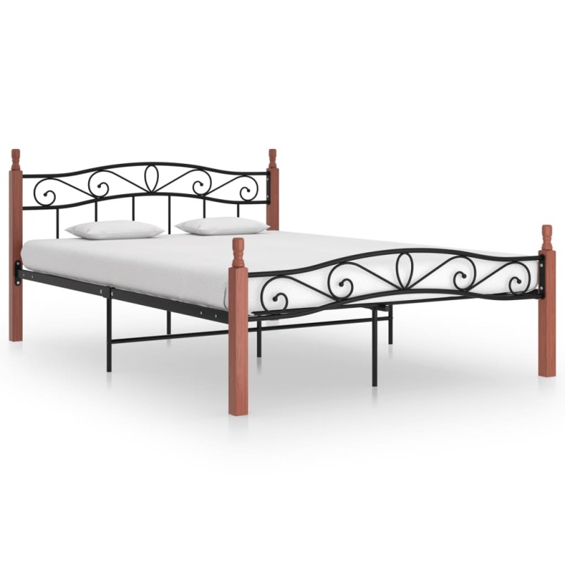 vidaXL Massivholzbett Schwarz Metall und Eiche 140x200 cm vidaXL Massivholzbett Schwarz Metall und Eiche 140x200 cm
