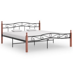 vidaXL Massivholzbett Schwarz Metall und Eiche 180x200 cm