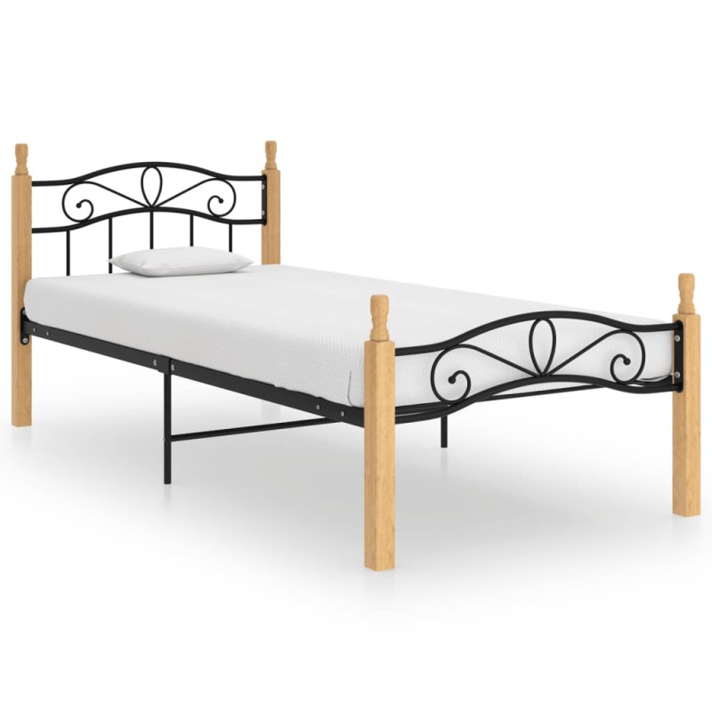 vidaXL Bettgestell Schwarz Metall und Massivholz Eiche 100x200 cm vidaXL Bettgestell Schwarz Metall und Massivholz Eiche 100x200 cm