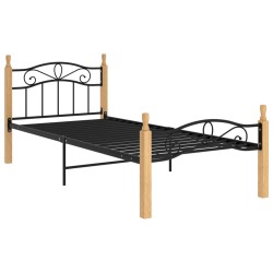 vidaXL Bettgestell Schwarz Metall und Massivholz Eiche 100x200 cm