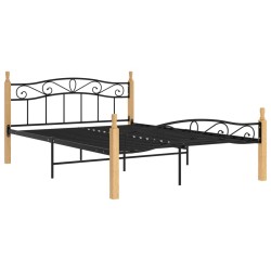 vidaXL Massivholzbett Schwarz Metall und Eiche 140x200 cm
