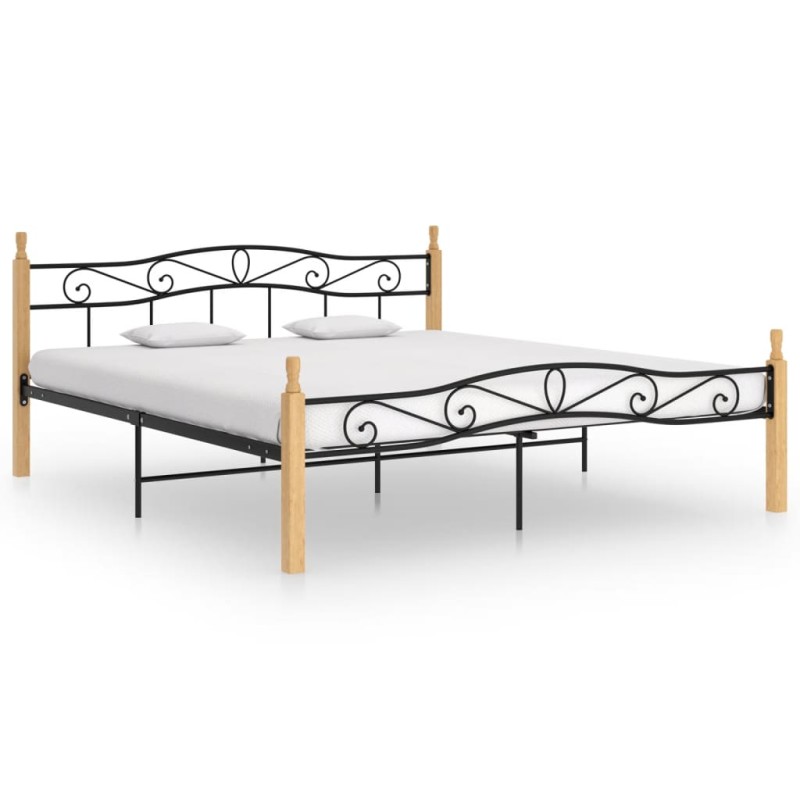 vidaXL Massivholzbett Schwarz Metall und Eiche 180x200 cm vidaXL Massivholzbett Schwarz Metall und Eiche 180x200 cm