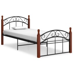 vidaXL Bettgestell Schwarz Metall und Massivholz Eiche 100x200 cm 