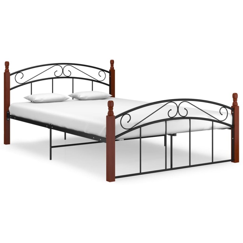 vidaXL Massivholzbett Schwarz Metall und Eiche 140x200 cm vidaXL Massivholzbett Schwarz Metall und Eiche 140x200 cm