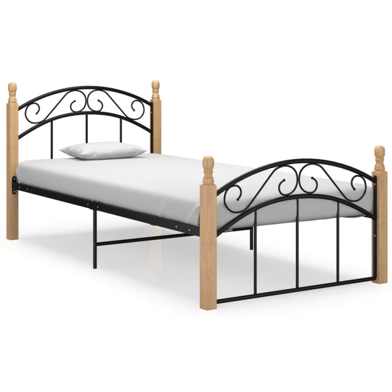 vidaXL Bettgestell Schwarz Metall und Massivholz Eiche 90x200 cm vidaXL Bettgestell Schwarz Metall und Massivholz Eiche 90x200 cm