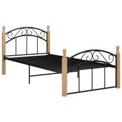 vidaXL Bettgestell Schwarz Metall und Massivholz Eiche 90x200 cm