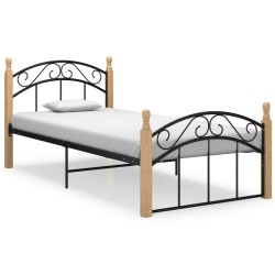 vidaXL Massivholzbett Schwarz Metall und Eiche 100x200 cm 
